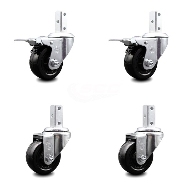 3.5 Inch Hard Rubber Swivel 3/4 Inch Square Stem Caster Total Lock Brakes, 2PK